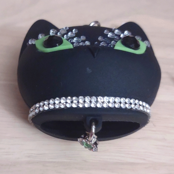 Halloween Black Cat Rhinestone Crystal Sparkling Glow in Dark PocketBac Keychain - Picture 2 of 2
